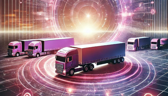 Futuristic trucks driving in heaven