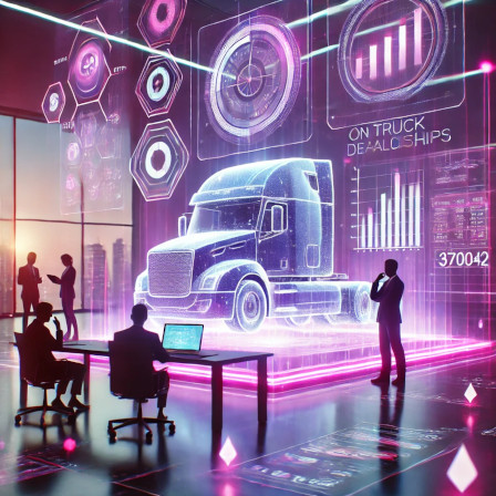 A futuristic truck hologram with floating graphs
